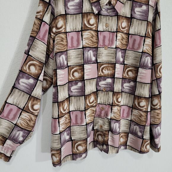 Blouseworks Blouse Shirt Womens XL Geometric Window pane Long Sleeve Button Down - Picture 10 of 12